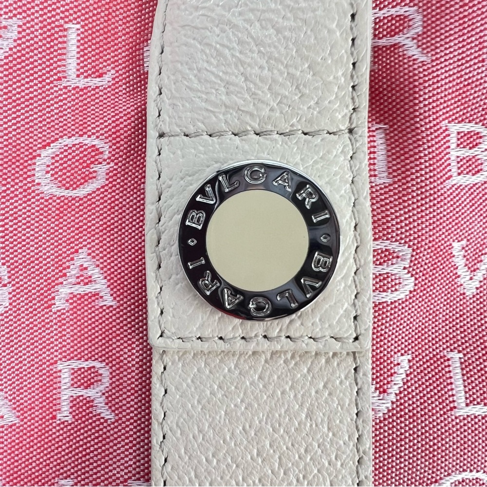 Bvlgari Agatha Jacquard Fabric/Leather Shopping Tote Medium Salmon/Cream w/Pouch - Picture 4 of 17